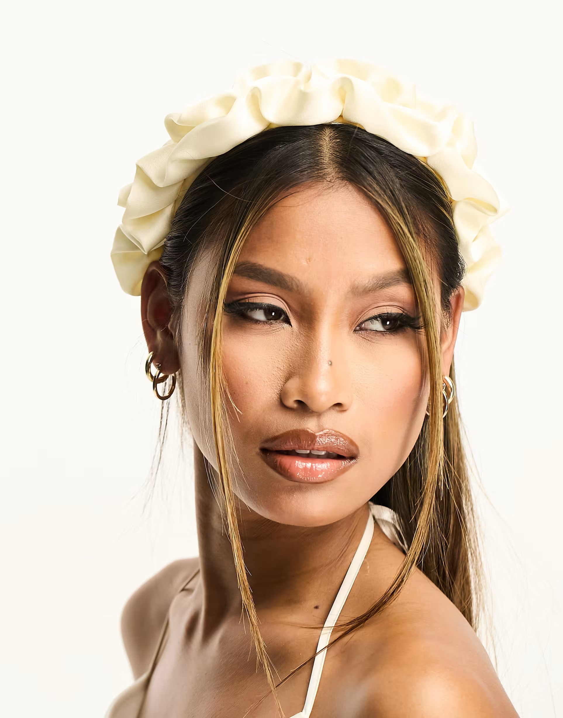 True Decadence ruched headband in cream satin | ASOS (Global)