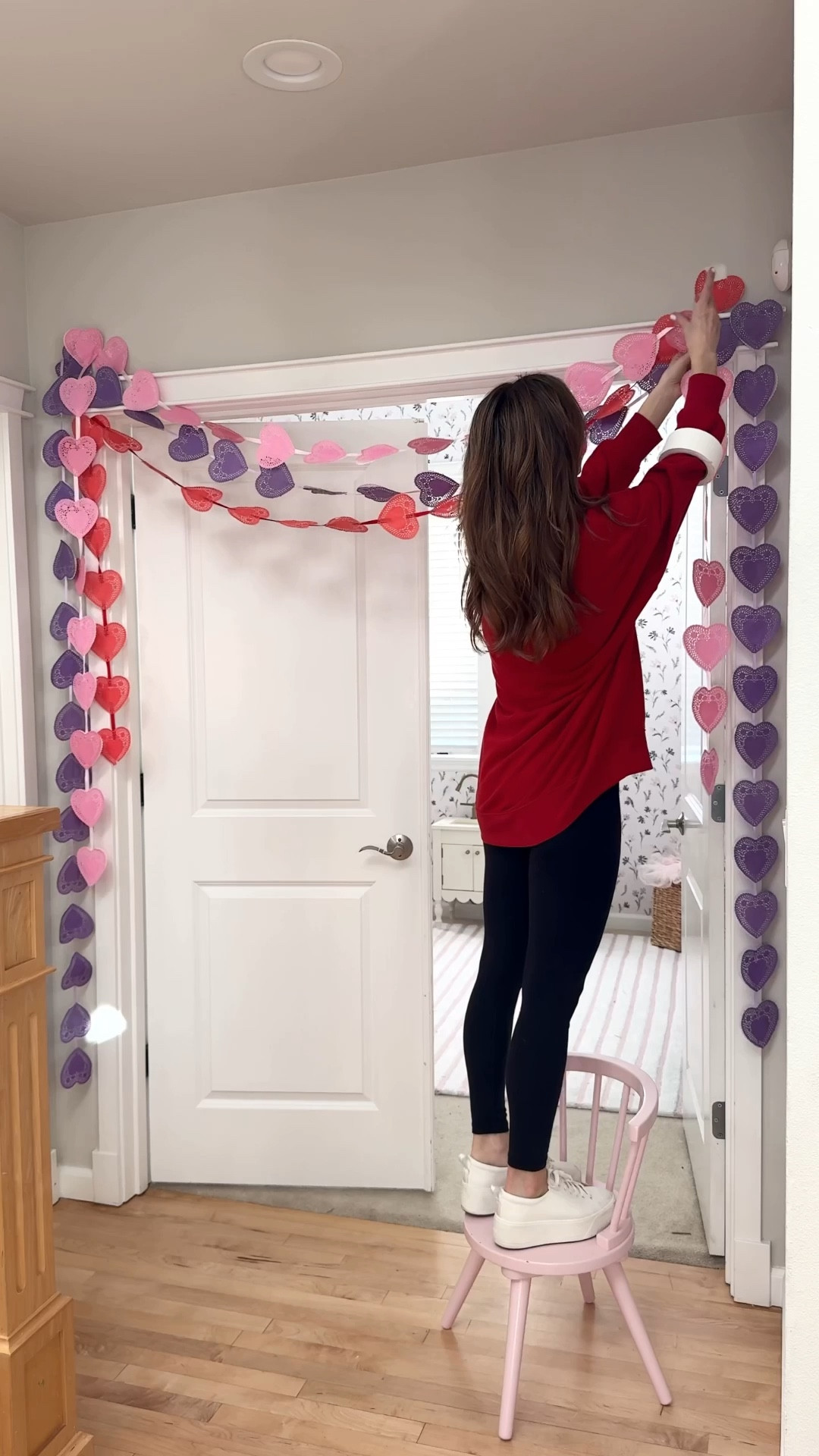 Paper heart doilies garland by STEPH (DIY Creator + Maker) and this is one you can easily stack/fold and store for next year 💜💕♥️

Tip: test out gaffer tape on wall before using (every home/paint and wall texture is different)

#LTKHome #LTKSeasonal #LTKvlog