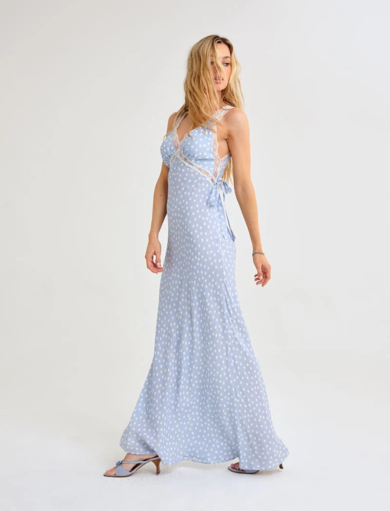 Dolly Midi Dress | Blue Ditsy Dot | Rumored