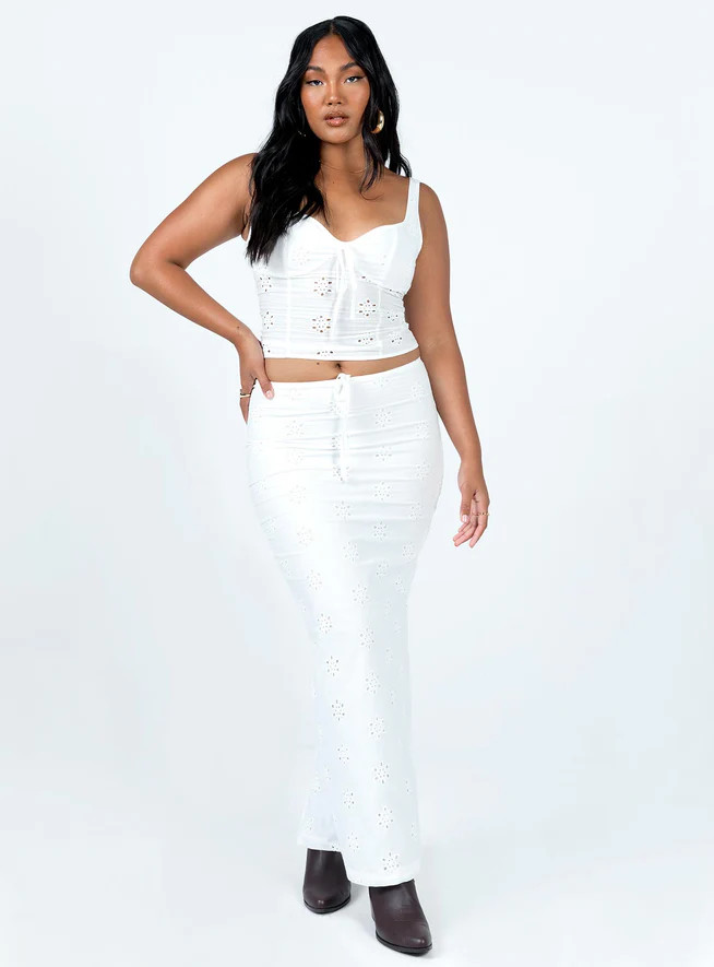 Flowerfields Maxi Skirt Ivory | Princess Polly US