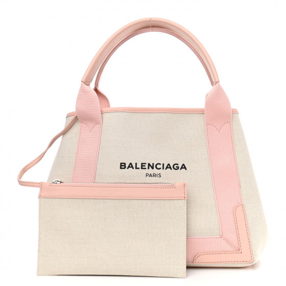 BALENCIAGA Cotton Canvas Calfskin S Navy Cabas Pink Beige | FASHIONPHILE (US)