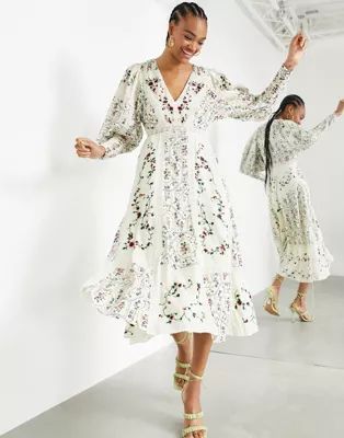 ASOS EDITION floral embroidered midi dress with lace inserts | ASOS (Global)