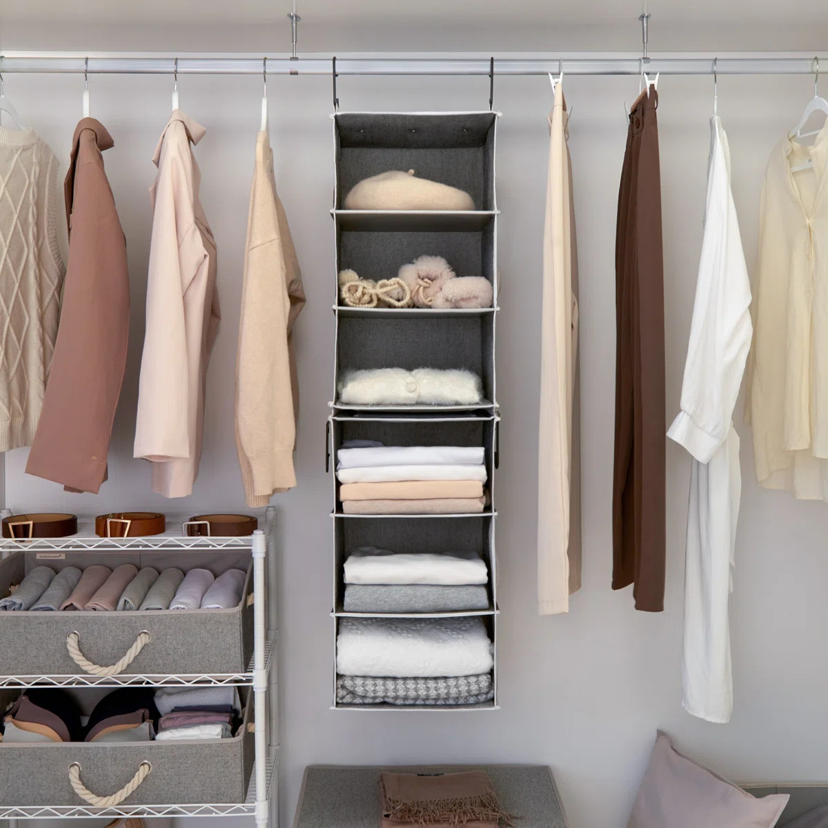 6 Tiers Detachable Hanging Closet Organizer, Fabric Hanging Shelves with Side Pocket | Wayfair North America