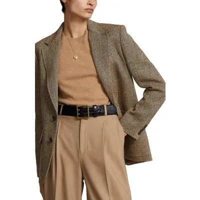 Polo Ralph Lauren Linen, Silk & Wool Herringbone Sport Coat in Brown/Cream Herringbone at Nordstrom, Size 14 | Nordstrom