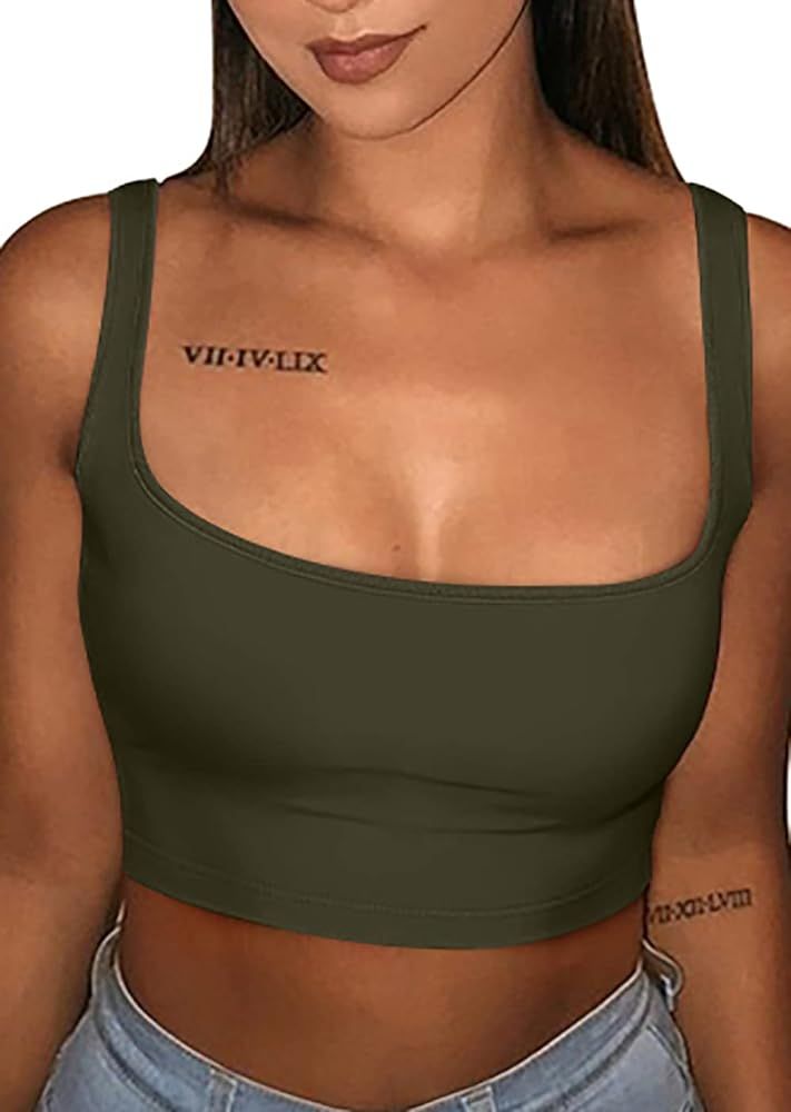 GOBLES Women's Sexy Summer Basic Solid Sleeveless Stretch Crop Tank Top | Amazon (US)