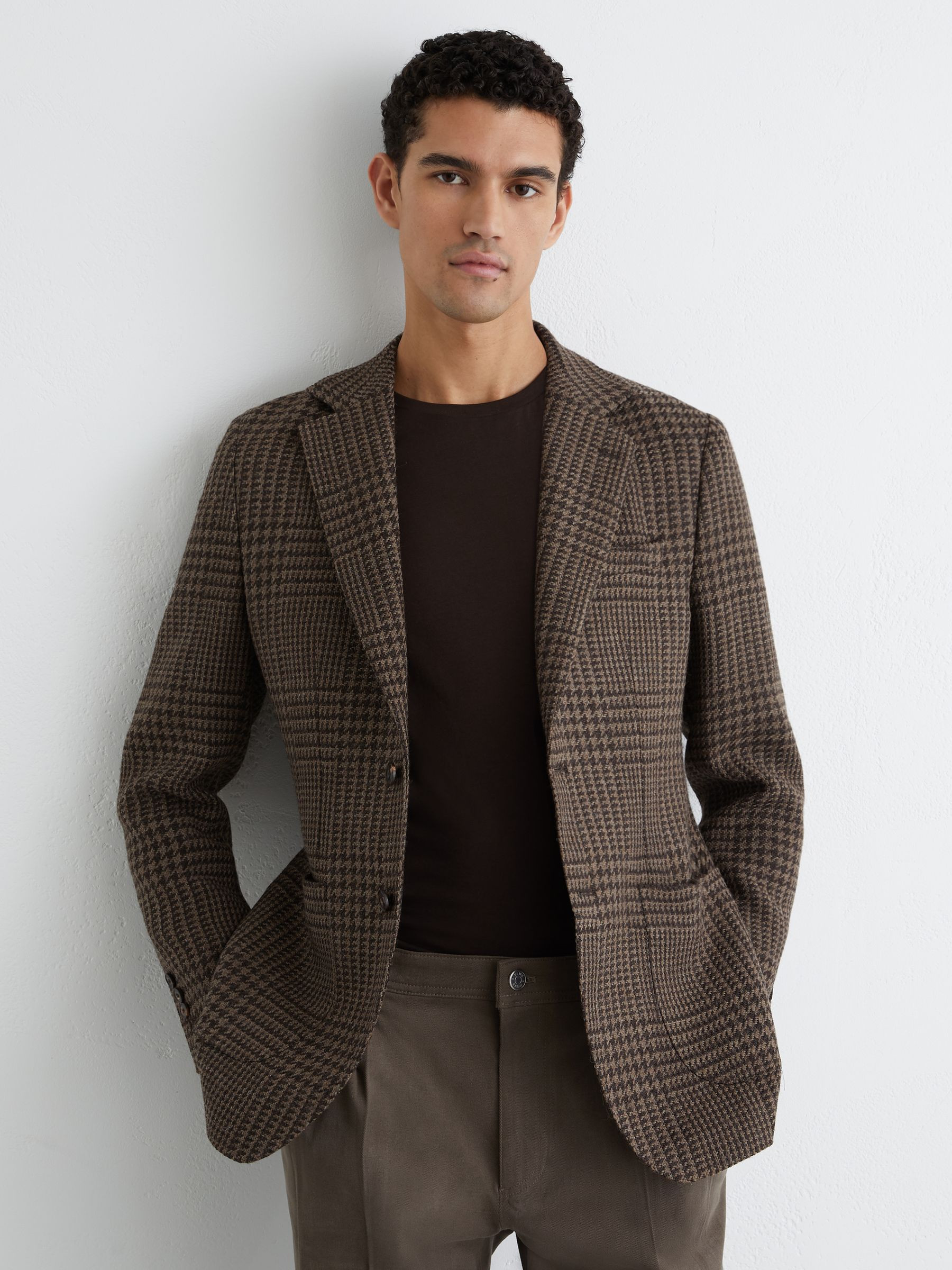 Reiss Atelier Check Single-Breasted Blazer Wool Tailored-Fit in Brown - REISS | Reiss UK