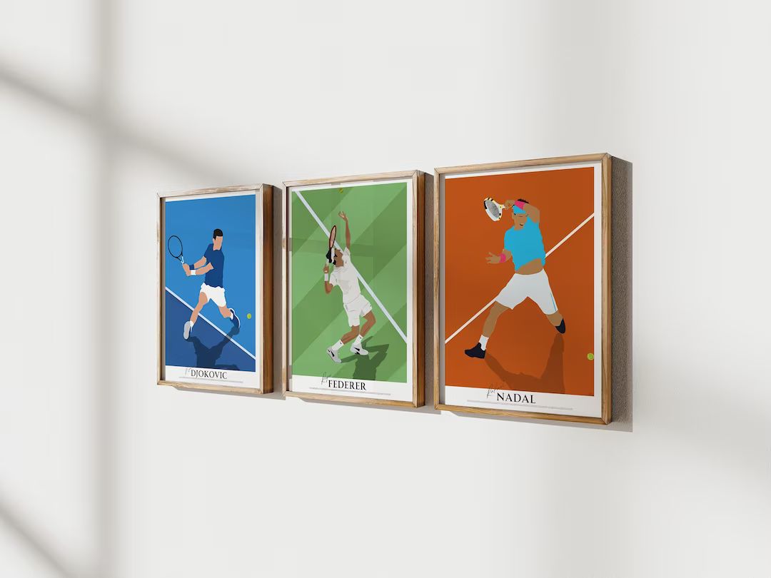Tennis Poster Framed Set of 3 Wall Art Nadal Federer - Etsy | Etsy (US)