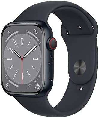 Apple Watch Series 8 GPS + Cellular 45mm Midnight Aluminium Case with Midnight Sport Band - S/M | Amazon (US)