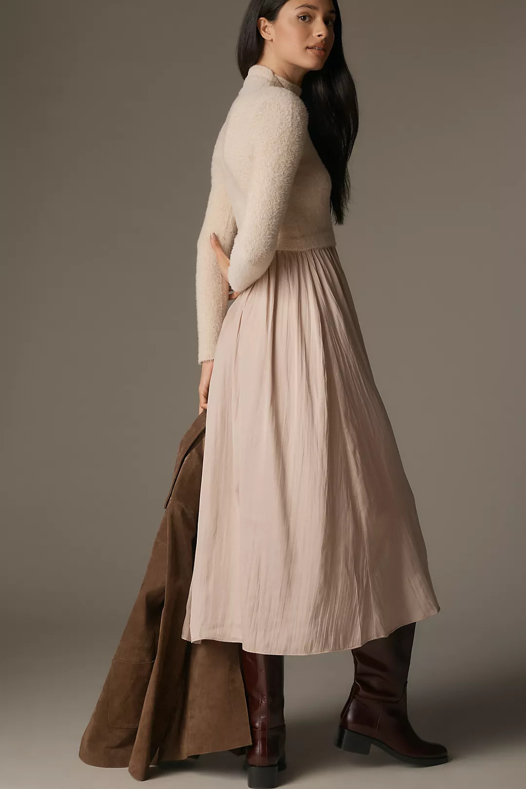 The Thea Long-Sleeve Eyelash Twofer Sweater Dress | Anthropologie (US)