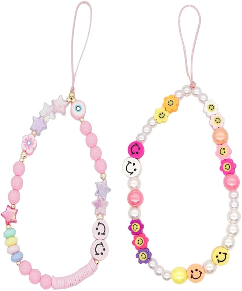 Phone charms kawaii strap - beaded phone strap，phone chain 2pcs Short acrylic pink ball key chain Co | Amazon (US)