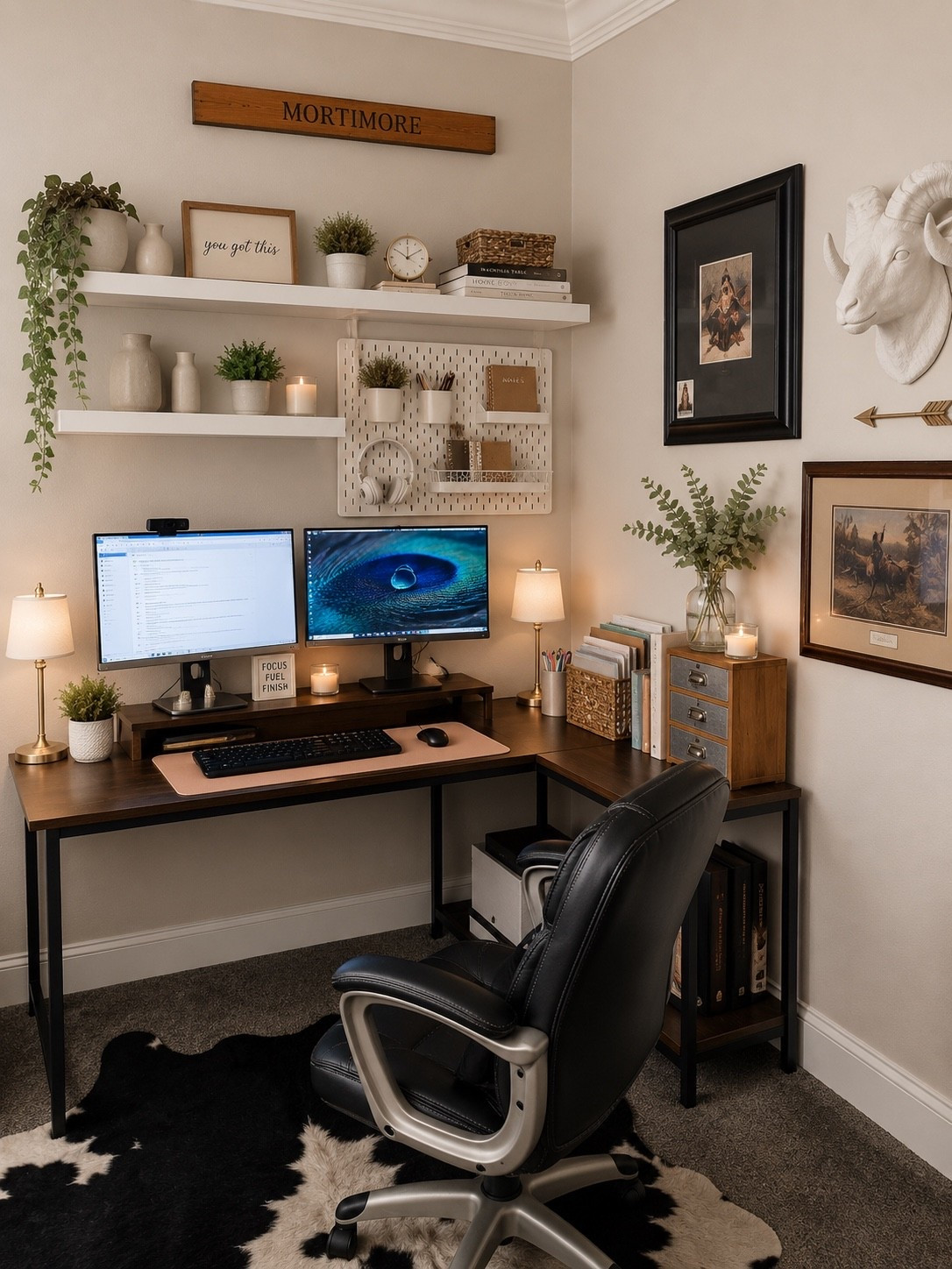 ChatGPT gave my home office a facelift.  I immediately placed an Amazon order to add the shelves.  The board is Ikea.  Lots of the accessories are Home Goods and Marshalls.  Linked what I could or found similar options.

#LTKHome #LTKOver40 #LTKdayinmylife