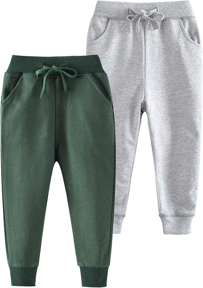 HUAER& Baby Boy's Jogger Pants Dinosaur Car Animal Print Drawstring Elastic Sweatpants (1-Pack 2-... | Amazon (US)