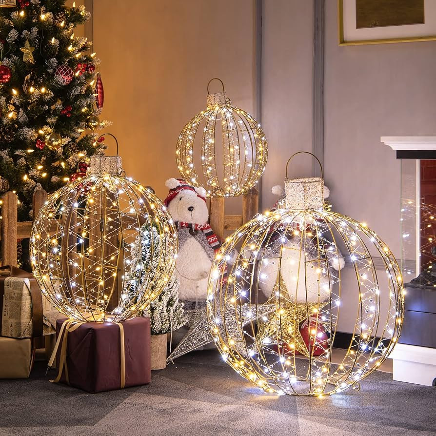 Tangkula 3 Pack Christmas LED Lighted Balls, Metal Twinkling Ornaments | Amazon (US)