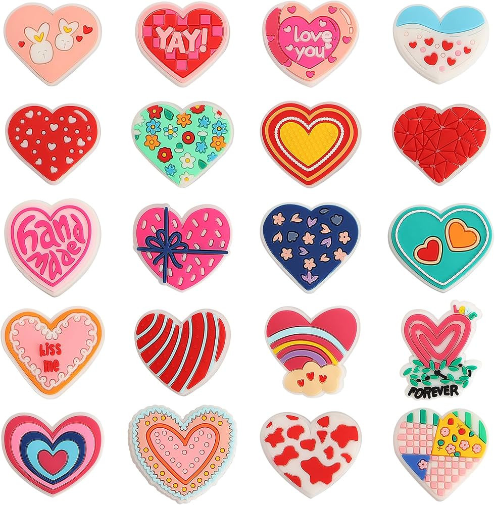 Valentine's Day Heart Shoe Decoration Charms, 20Pcs Love Charms for Shoe Wristband Decoration, Lo... | Amazon (US)