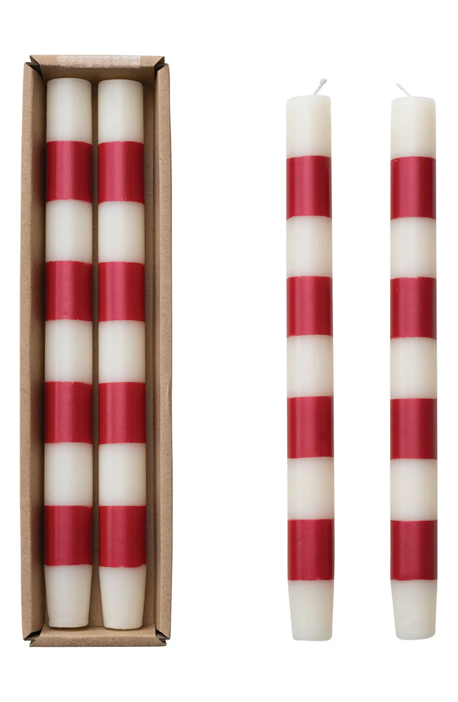 Creative Co-Op 2-Pack Ivory & Red Stripe Candles | Nordstrom | Nordstrom