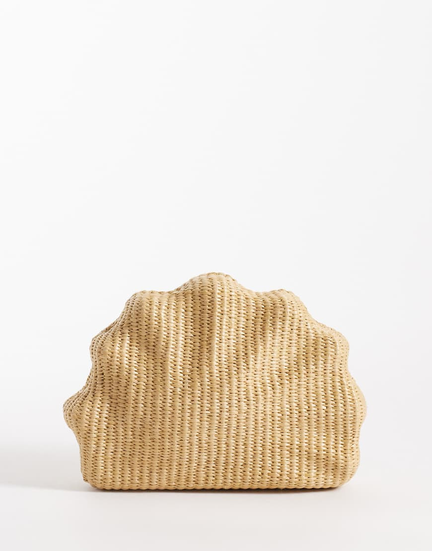 ASOS DESIGN straw hardbox shell clutch bag with chain cross body strap in natural-Neutral | ASOS (Global)