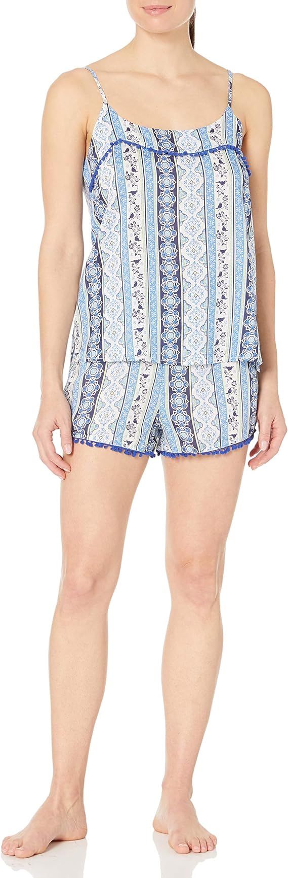 Amazon Brand - Mae Women's Sleepwear Pom Trim Tank and Short Pajama Set | Amazon (US)