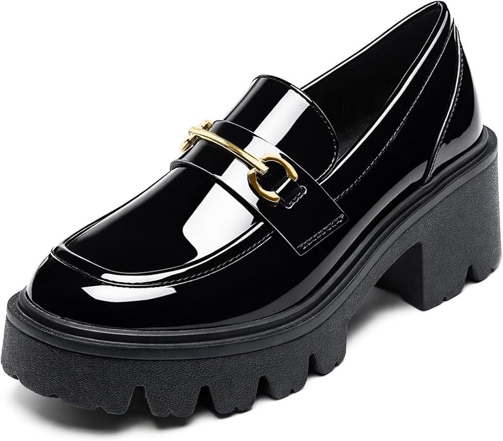 Black Loafers for Women, Chunky Loafers, Platform Comfortable Women's Business Casual Shoes | Amazon (US)