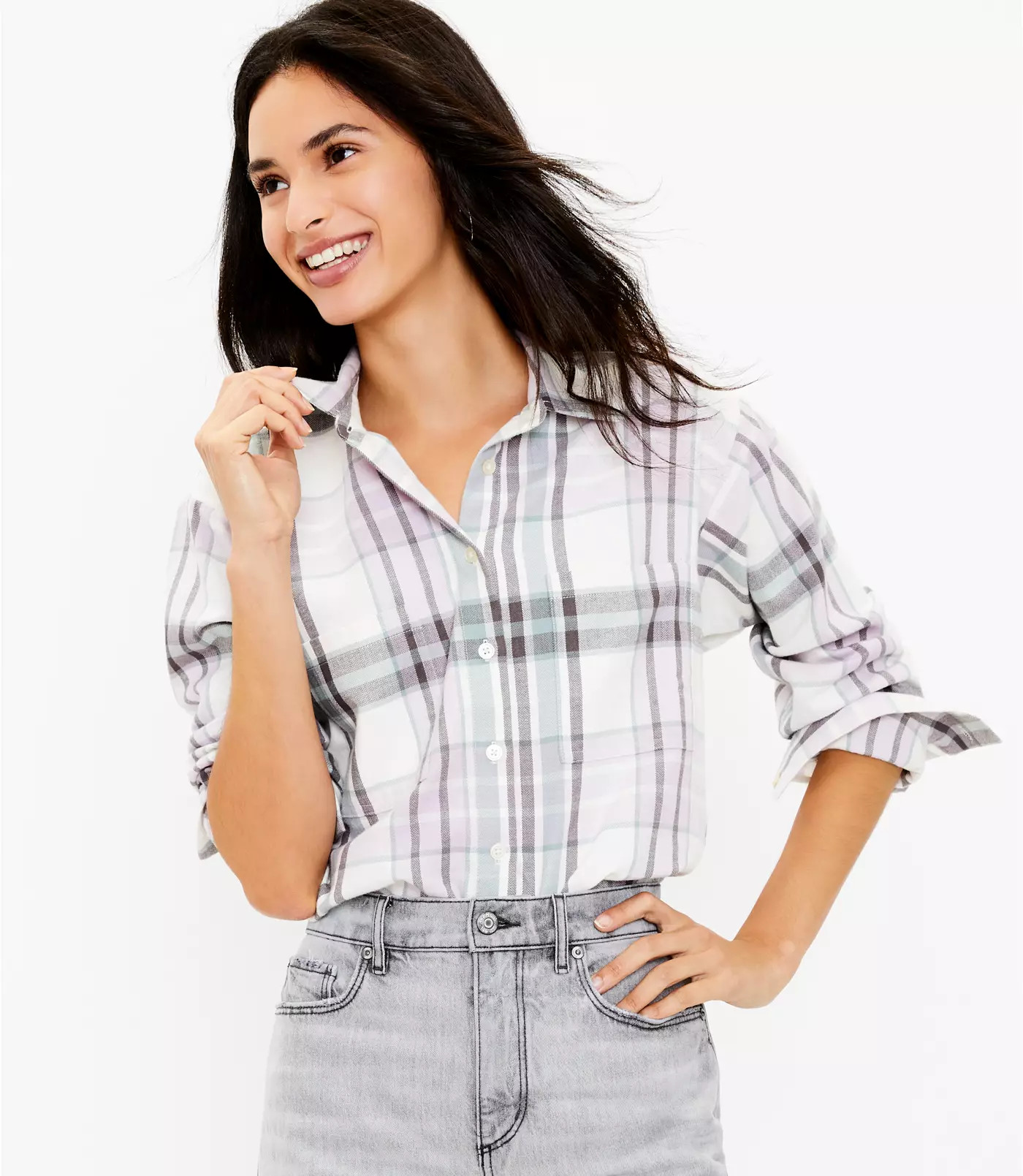 Plaid Flannel Pocket Tunic Shirt | LOFT