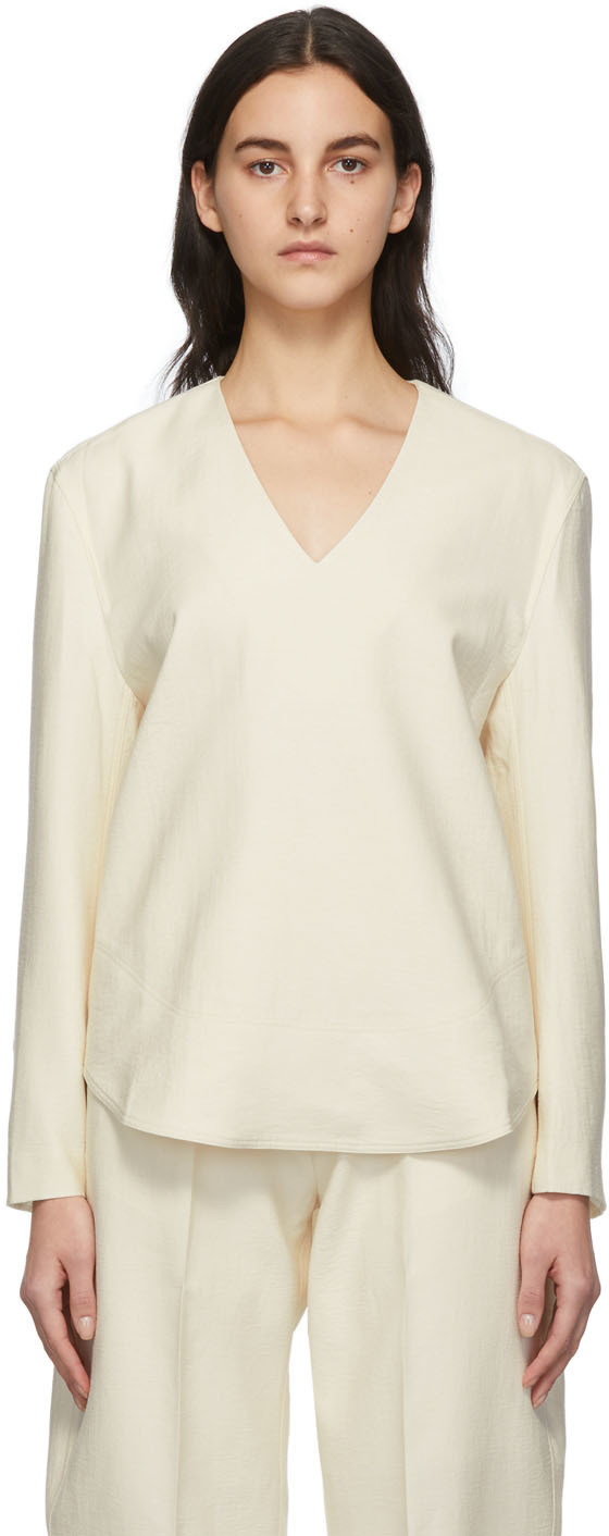 GIA STUDIOS Off-White Knit V-Neck Sweater | SSENSE