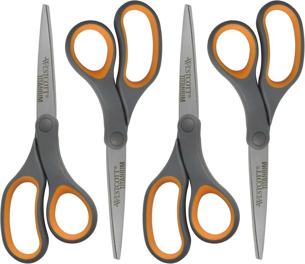 Westcott Titanium Bonded Scissors, Soft Handle, 8", Straight, Gray/Yellow, 4-Pack | Amazon (US)