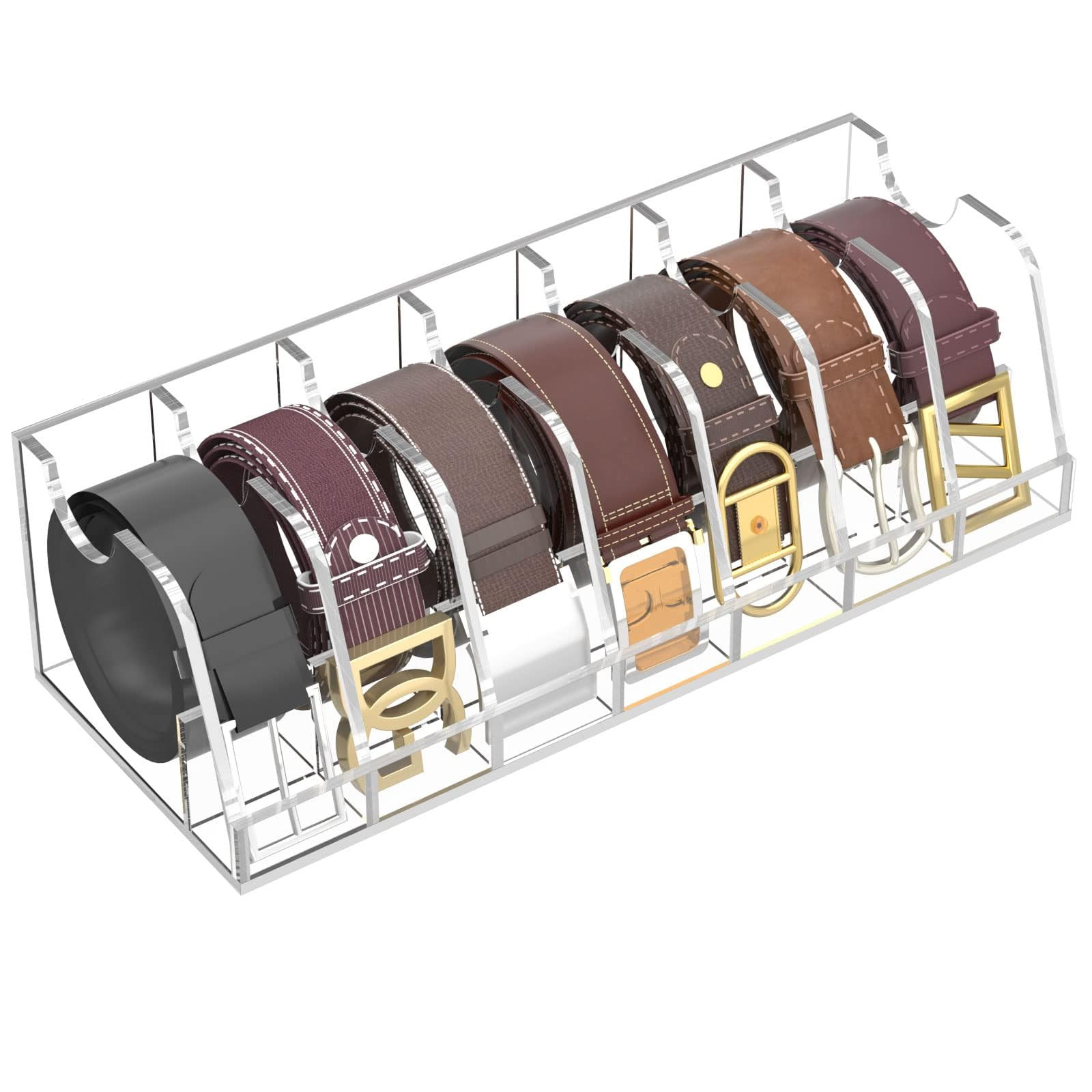 NIUBEE Belt Organizer, Acrylic Belt Storage Holder for the Closet and Drawer, 7 Compartments Belt Box with Display Stand | Amazon (US)