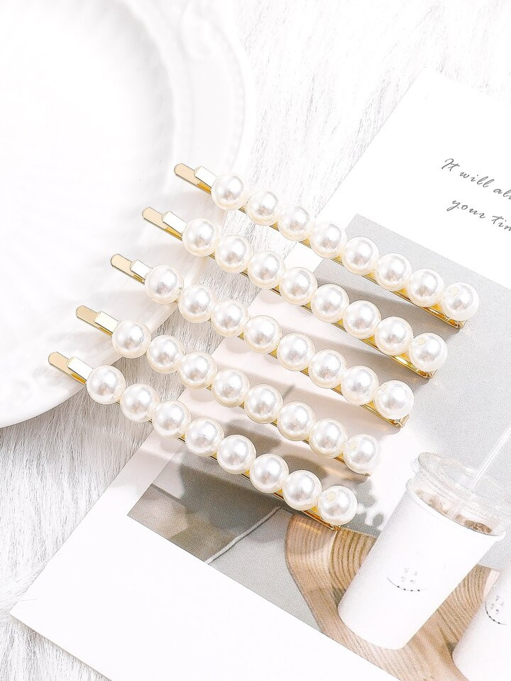 5pcs Women's Elegant Imitation Pearl Hair Clips Hair Accessories | SHEIN