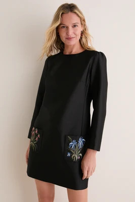 Black Wildflower Embroidered Dupioni Rebecca Dress | Tuckernuck (US)