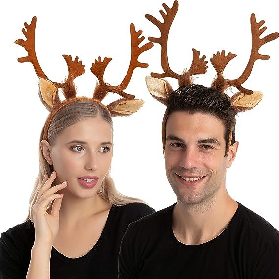 2 Reindeer Ears Antler Headband One Size Fit All for Kids Adults Trick or Treat Costume Prop Acce... | Amazon (US)