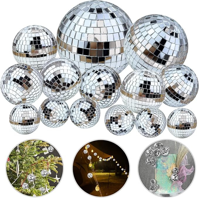 14 PCS 1.18inch 1.57inch 1.97inch 2.36inch Disco Ball Cake Decoration Ornaments Reflective Mirror... | Amazon (US)