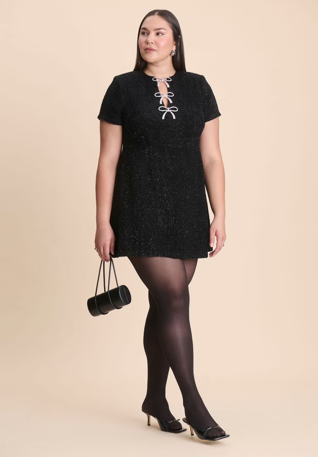 Crystal Bow Tweed Mini Dress | Eloquii