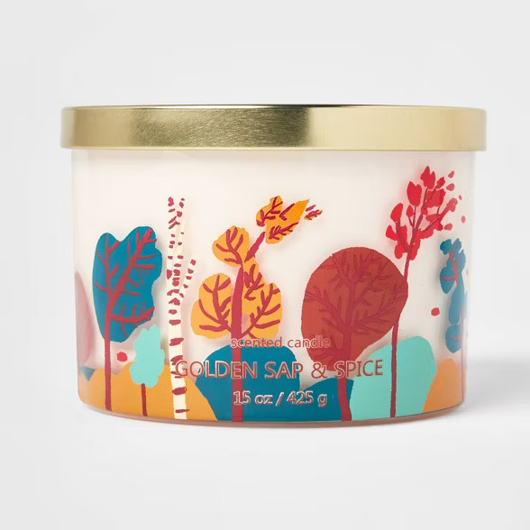 15oz Lidded Glass Jar Tree Print 3-Wick Golden Sap and Spice Candle - Opalhouse™ | Target