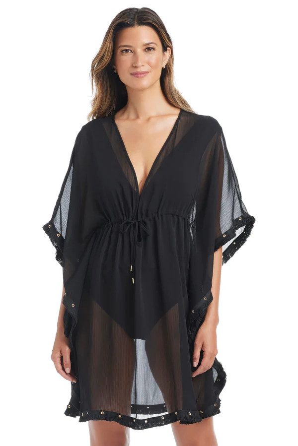 Fringe Benefits Caftan Coverup in Black | Bleu Rod Beattie