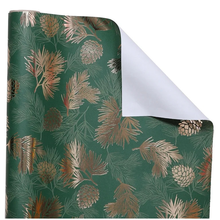 Green and Gold Metallic Pine Branch Christmas Wrapping Paper, 25 Square feet by My Texas House | Walmart (US)