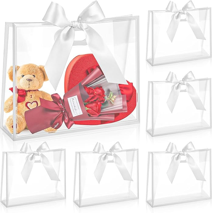 Aliceset 12 Pcs Thanksgiving Clear Plastic Gift Bags with Die Cut Handles Reusable Fall Gift Wrap... | Amazon (US)