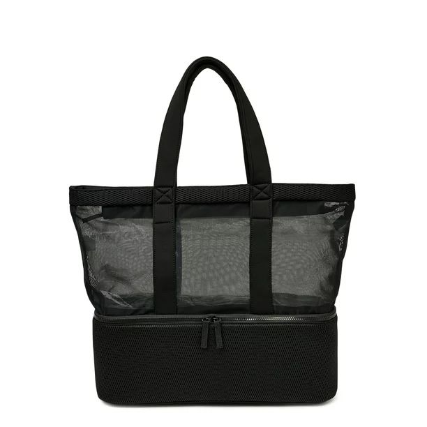 No Boundaries Women’s Beach Tote Bag with Zip Bottom Cooler Black - Walmart.com | Walmart (US)