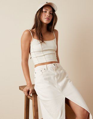 AE Cropped Denim Corset Tank Top | American Eagle Outfitters (US & CA)