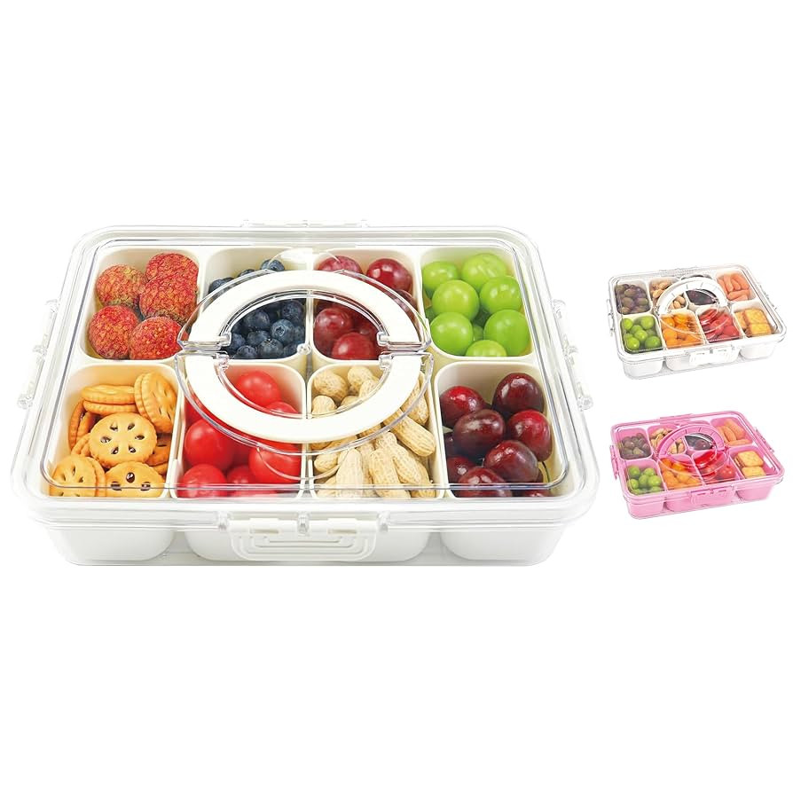 Snackle Box Container, 8 Compartment Divided Serving Tray with Lid and Handle, Snack Box Containe... | Amazon (US)