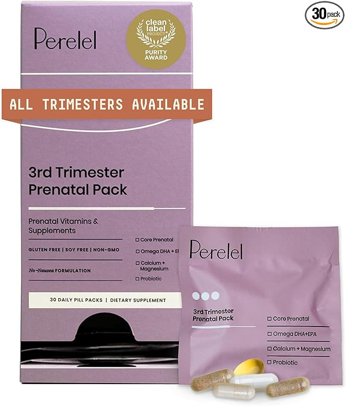 Perelel 3rd Trimester Prenatal Pack, Multivitamin with Magnesium, Omega 3, Probiotics & Calcium, ... | Amazon (US)