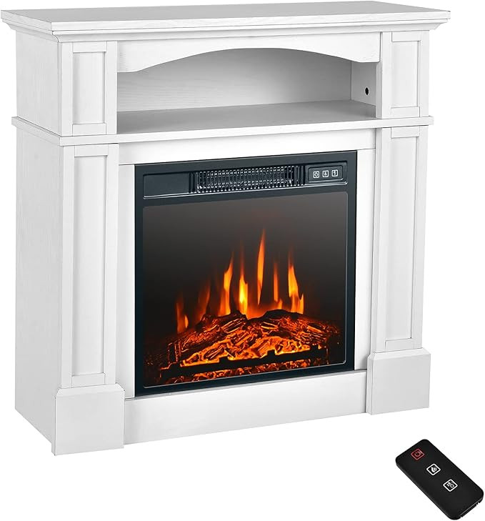 Tangkula 32" Electric Fireplace with Mantle, 1400W Freestanding Heater with Remote Control & Adju... | Amazon (US)