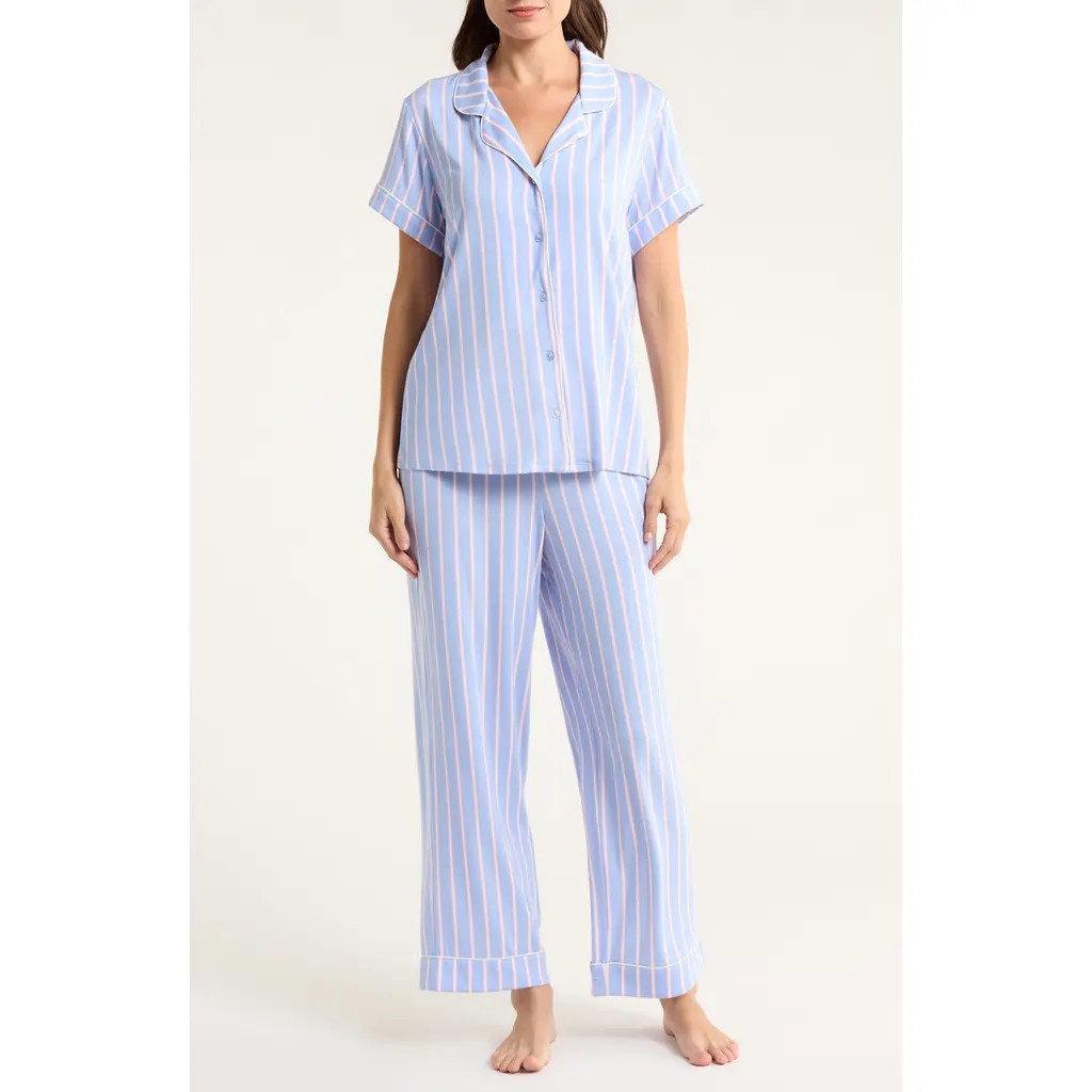 Nordstrom Moonlight Eco Crop Pajamas in Blue- Ivory Jane Pinstripe at Nordstrom, Size Medium | Nordstrom