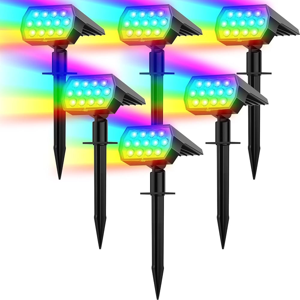 Solar Spot Lights Outdoor Color Changing,[7 Modes/6 Pack] Christmas IP65 Waterproof Landscape Spo... | Amazon (US)