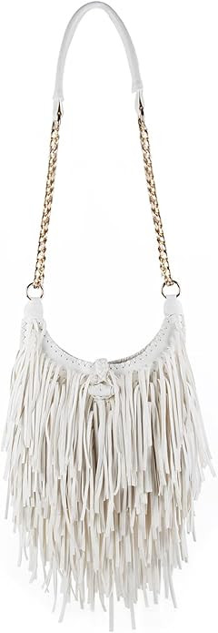 Women's Fringed Faux Suede Leather Cross Body Bag Chain Shoulder Bag Tassel Handbag | Amazon (US)
