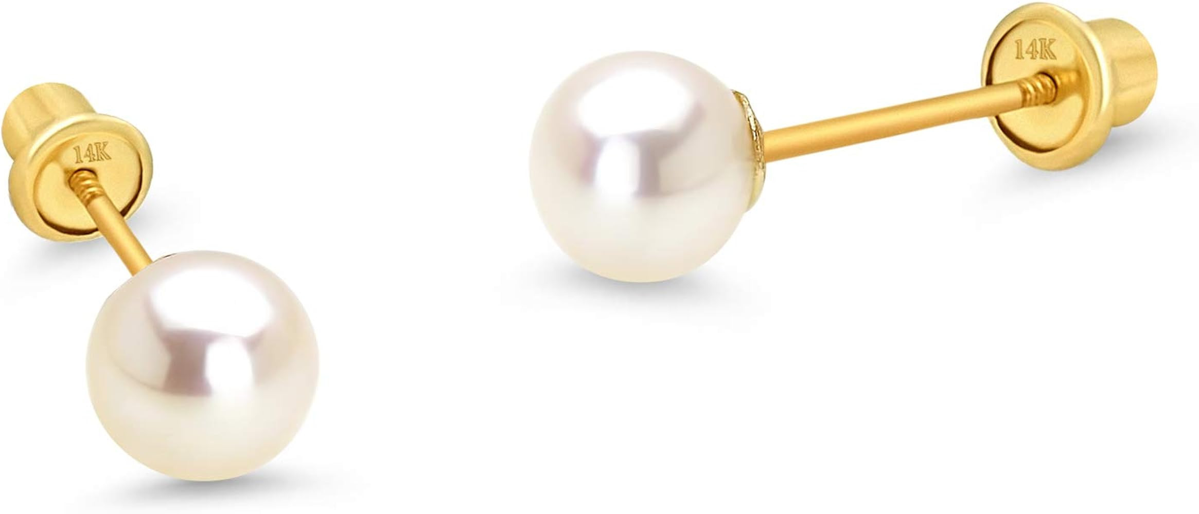 14k Yellow Gold 4-6mm Simulated Pearl Children Screw Back Baby Girls Earrings | Amazon (US)