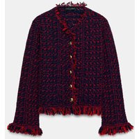Zara - Structured Frayed Cardingan - Red / Navy - L - Woman | Zara US