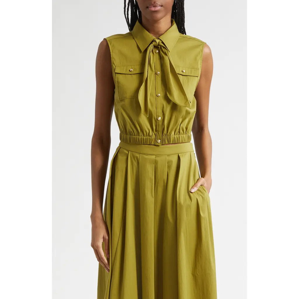 Cinq à Sept Lou Tie Cotton Blend Top in Dark Cardamom at Nordstrom, Size Xx-Small | Nordstrom