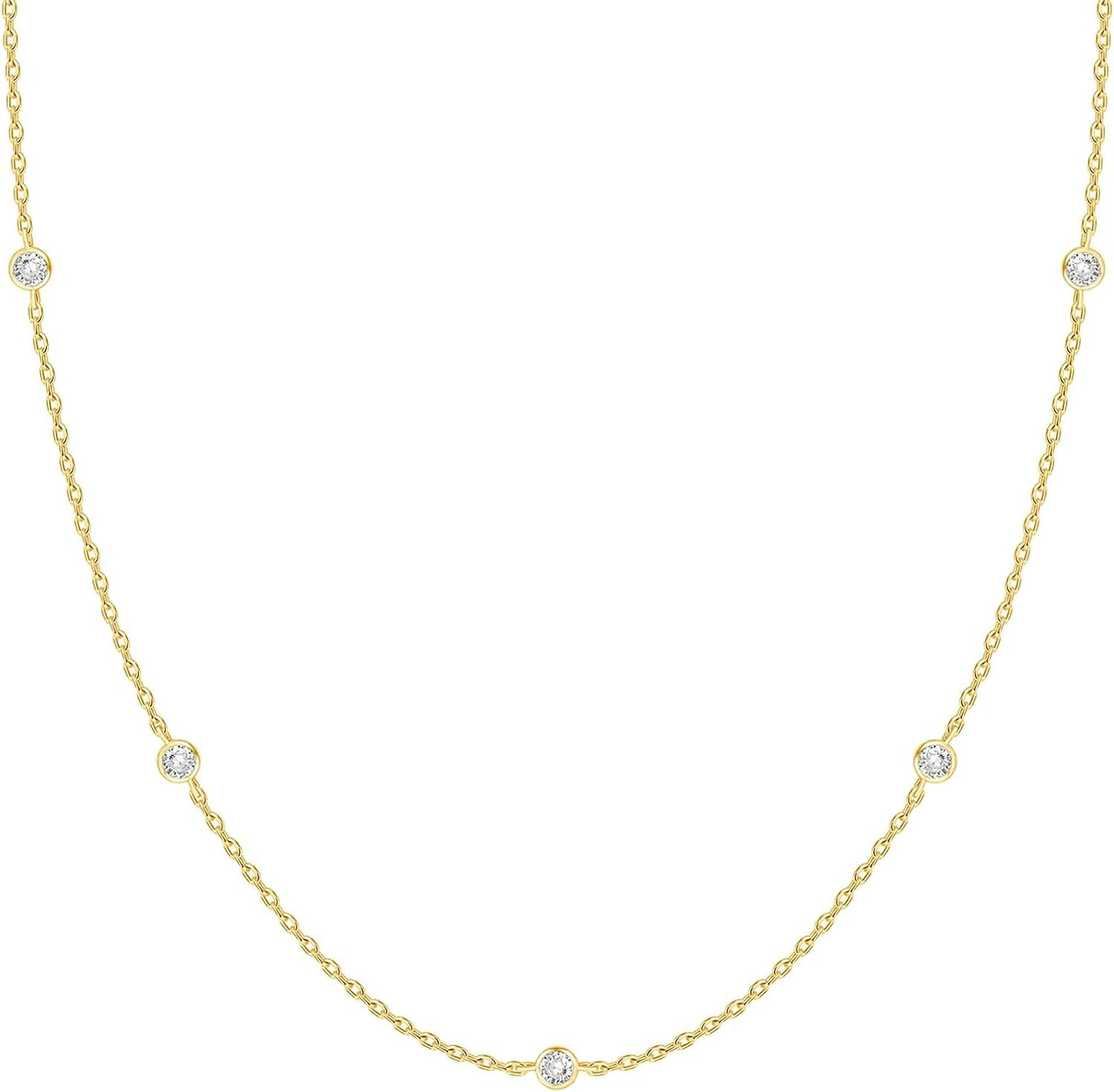 PAVOI Layering Necklace for Women, 14K Gold Plated Station CZ Chain | Amazon (US)