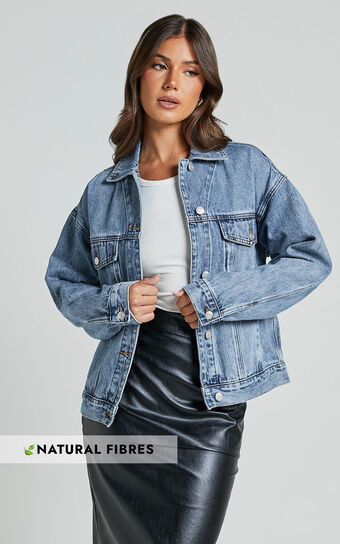 Lindsey Jacket - Long Sleeve Denim Jacket in Mid Blue Wash | Showpo (ANZ)