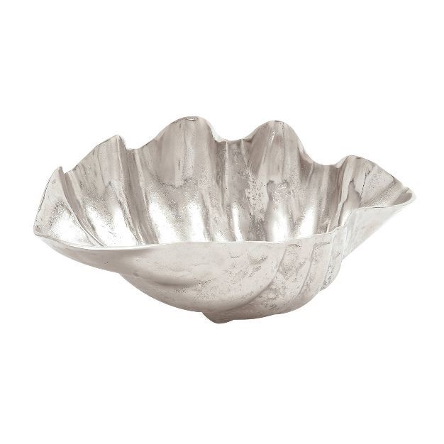 7" x 17" Round Decorative Metal Oyster Shell Bowl Silver - Olivia & May | Target