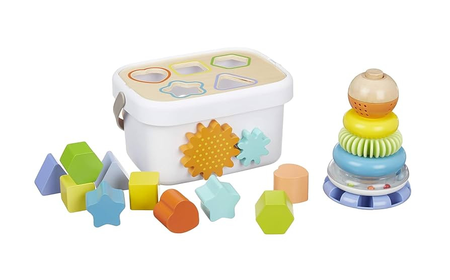 Amazon Basics Wooden Shape Sorter and Rainbow Stacker Classic Baby Toy Set-Sorting Play For Infan... | Amazon (US)